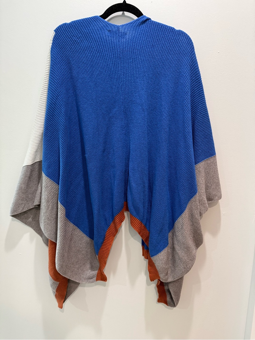 C+D+M Collection Colorblock Knit Ruana Poncho Cardigan Blue L - Picture 3 of 3